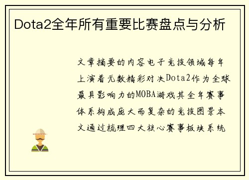 Dota2全年所有重要比赛盘点与分析
